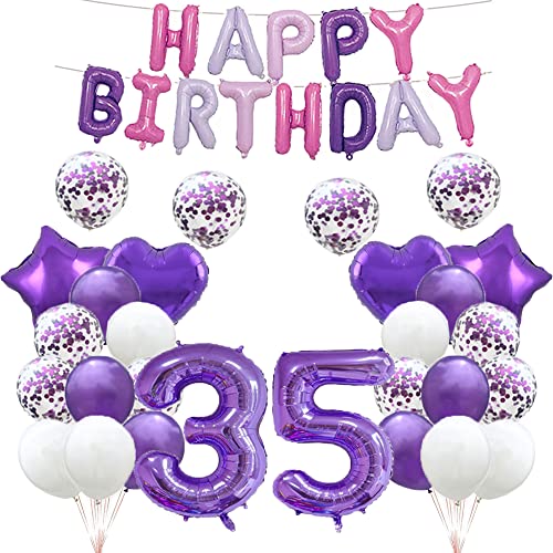 Luftballon zum 35. Geburtstag, 35. Geburtstag, Violett, 35 Luftballons, Partyzubehör, Nummer 35, Mylar-Ballons, Latex-Ballons, Geschenke für Mädchen, Jungen, Frauen, Männer von GLZLMM