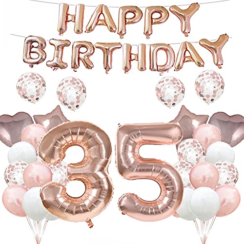 Luftballon zum 35. Geburtstag, Dekoration für 35. Geburtstag, Roségold, 35 Luftballons, Happy 35th Birthday, Partyzubehör, Nummer 35, Folie, Mylar-Ballons, Latex-Ballon,Frauen, Männer von GLZLMM