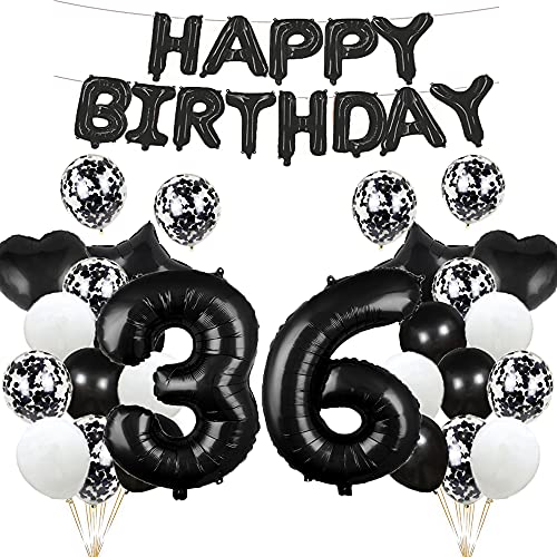 Luftballon zum 36. Geburtstag, Dekoration, schwarz, 36 Luftballons,Partyzubehör, Nummer 36, Folien-Mylar-Luftballons, Latex-Ballon, Geschenke für Mädchen, Jungen, Frauen, Männer von GLZLMM