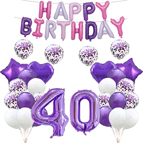GLZLMM Luftballon zum 40. Geburtstag, Dekoration zum 40. Geburtstag, Lila, 40 Luftballons, Partyzubehör, Nummer 40, Folien-Mylar-Luftballons, Latex-Ballon, Geschenke für Mädchen, Jungen, Frauen, von GLZLMM
