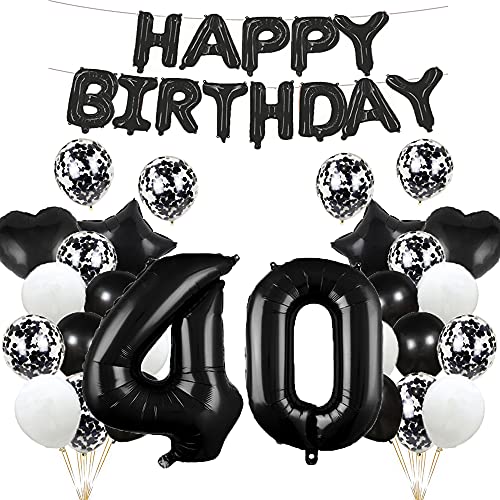 Luftballon zum 40. Geburtstag, Dekoration, schwarz, 40 Luftballons,Partyzubehör, Nummer 40, Folien-Mylar-Luftballons, Latex-Ballon, Geschenke für Mädchen, Jungen, Frauen, Männer von GLZLMM