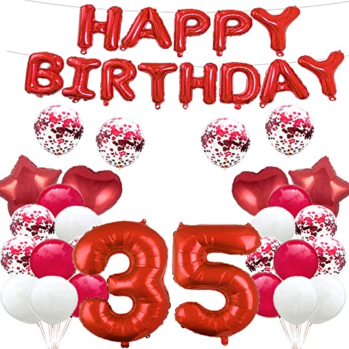 Luftballons zum 35. Geburtstag, 35. Geburtstag, Rot, 35 Luftballons, Partyzubehör, Nummer 35, Mylar-Ballons, Latex-Ballons, Geschenke für Mädchen, Jungen, Frauen, Männer von GLZLMM