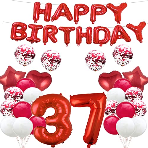 Luftballons zum 37. Geburtstag, 37. Geburtstag, Rot, 37 Luftballons, Partyzubehör, Nummer 37, Mylar-Ballons, Latex-Ballons, Geschenke für Mädchen, Jungen, Frauen, Männer von GLZLMM