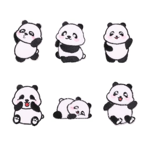 6 Stück Cartoon Panda Thema Patches Aufkleber Selbstklebendes Tuch für Rucksäcke Hüte und Kleidung von GMBYLBY