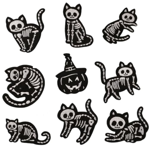 9 Stück bestickte Kürbis-Flicken Totenkopf Katzen Reparatur Aufbügeln Applikation Nähen 9 Stück bestickte Kürbis-Flicken Totenkopf Katzen Reparatur Aufbügeln Applikation Nähen von GMBYLBY