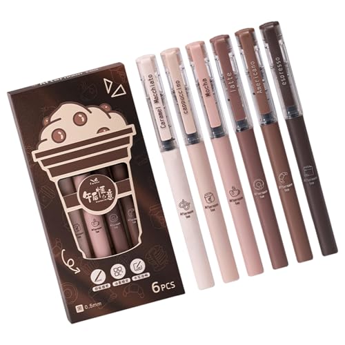 GMBYLBY Ästhetischer, neutraler Kugelschreiber, Kaffee-Gelschreiber, 0,5 mm, schnelltrocknende Tinte, Stift, Schule, Bürobedarf, 6 Stück von GMBYLBY