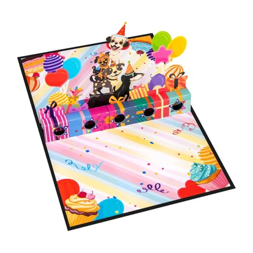 GMBYLBY Kreative 3D Popup Hunde Geburtstagskarte Stilvolle 3D Hund Geburtstagsgrußkarte Perfekt Zum Halten Von Geld Oder Geschenkkarten von GMBYLBY