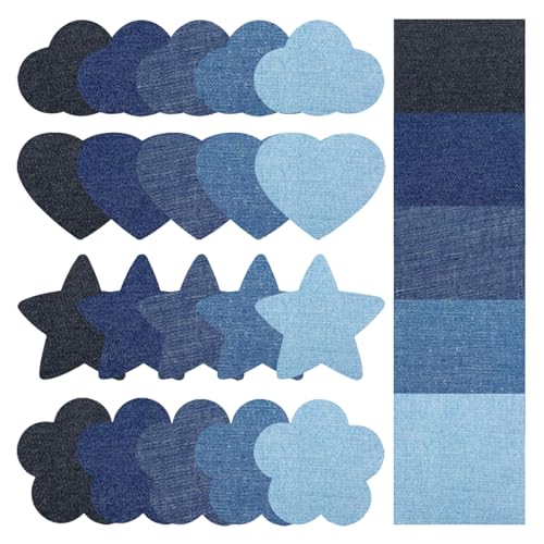 Jeans-Flicken zum Aufbügeln, 5 Farben, innen und außen, stärkster Kleber für Jeans, Kleidung, Reparatur, 25 Stück von GMBYLBY