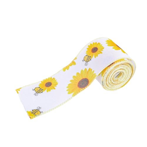 Schleifenband mit Drahtkante, Sonnenblumen, Stoffband, Bastelband, dekoratives Band zum Verpacken von Partydekorationen, Haarschleifen von GMBYLBY