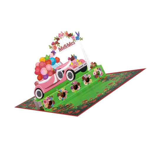 Schöne Rosen-Hochzeitsauto-3D-Karte, einzigartige 3D-Hochzeitsauto-Themen-Grußkarte aus Papier für unvergessliche Feiern von GMBYLBY