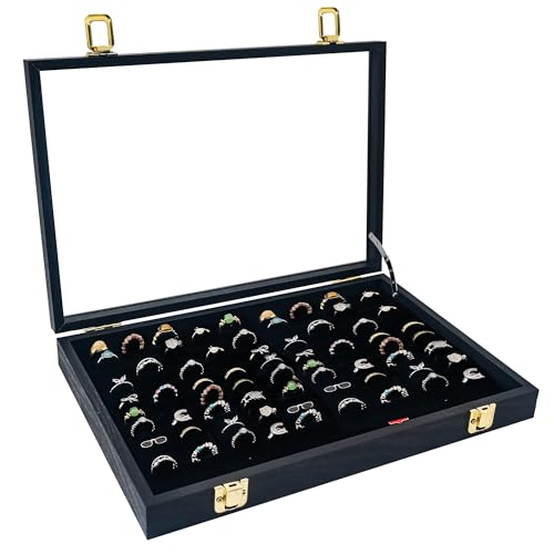 GMFrames Ringbox für 100 Ringe Vitrine für Anstecknadeln,Schmuckschatulle mit Glasfenster, Schattenbox für Medaillen, Broschen, Ohrringe von GMFrames