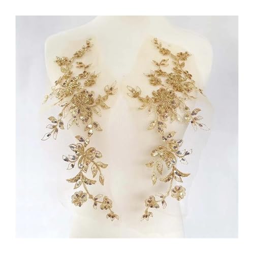 Blumen Zum AufbüGeln 1 Paar/33 * 13,5 CM Gold Blume Glitter Spitze Applikationen Rohr Perlen Pailletten Stickerei, Mieder Applikation Nähen Patch for Kleid Dekor Blumen Zum AufbüGeln 1 Paar/33 * 13,5 CM Gold Blume Glitter Spitze Applikationen Rohr Perlen Pailletten Stickerei, Mieder Applikation Nähen Patch for Kleid Dekor von GMGQJST