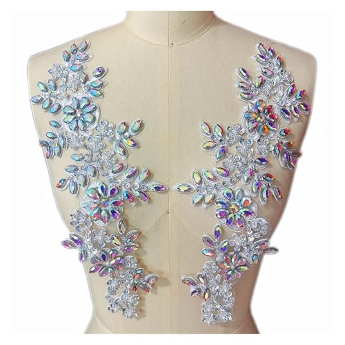 Blumen Zum AufbüGeln 1 Paar Glas 3D Kristall Strass Spitze Applikation Patches for Aufnähen auf Hochzeitskleid Kleidung Kostüme Morgenmantel(AB color) von GMGQJST