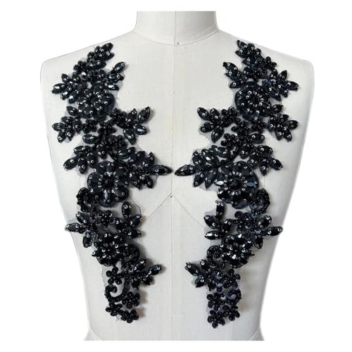 Blumen Zum AufbüGeln 1 Paar Glas 3D Kristall Strass Spitze Applikation Patches for Aufnähen auf Hochzeitskleid Kleidung Kostüme Morgenmantel(Black) von GMGQJST