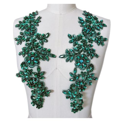 Blumen Zum AufbüGeln 1 Paar Glas 3D Kristall Strass Spitze Applikation Patches for Aufnähen auf Hochzeitskleid Kleidung Kostüme Morgenmantel(Dark green) von GMGQJST