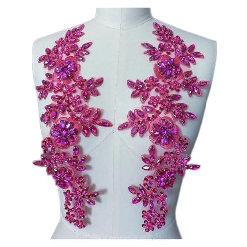 Blumen Zum AufbüGeln 1 Paar Glas 3D Kristall Strass Spitze Applikation Patches for Aufnähen auf Hochzeitskleid Kleidung Kostüme Morgenmantel(Deep pink) von GMGQJST