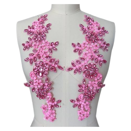 Blumen Zum AufbüGeln 1 Paar Glas 3D Kristall Strass Spitze Applikation Patches for Aufnähen auf Hochzeitskleid Kleidung Kostüme Morgenmantel(Normal pink) von GMGQJST