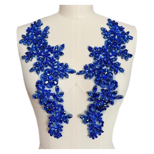 Blumen Zum AufbüGeln 1 Paar Glas 3D Kristall Strass Spitze Applikation Patches for Aufnähen auf Hochzeitskleid Kleidung Kostüme Morgenmantel(Royal blue) von GMGQJST