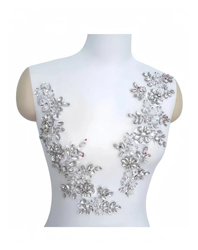 Blumen Zum AufbüGeln 1 Paar Glas 3D Kristall Strass Spitze Applikation Patches for Aufnähen auf Hochzeitskleid Kleidung Kostüme Morgenmantel(White) von GMGQJST