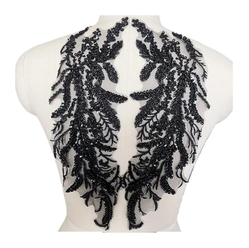 Blumen Zum AufbüGeln 1 Paar mehrfarbige handgefertigte Perlen-Pailletten-Spitzenstickerei, Spiegel-Blumen-Hochzeitskleid-Performance-Kleidung, DIY-Applikation(Black) von GMGQJST