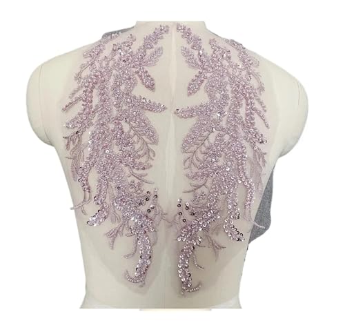 Blumen Zum AufbüGeln 1 Paar mehrfarbige handgefertigte Perlen-Pailletten-Spitzenstickerei, Spiegel-Blumen-Hochzeitskleid-Performance-Kleidung, DIY-Applikation(Grey Purple) von GMGQJST