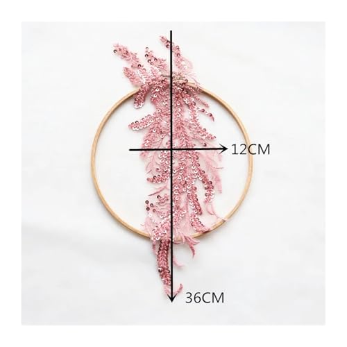 Blumen Zum AufbüGeln 1 Paar mehrfarbige handgefertigte Perlen-Pailletten-Spitzenstickerei, Spiegel-Blumen-Hochzeitskleid-Performance-Kleidung, DIY-Applikation(Pink2) von GMGQJST