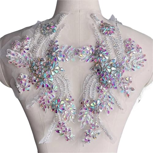 Blumen Zum AufbüGeln 1 Paar mehrfarbige handgenähte Glasbohrspiegelblumen mit funkelnden Strasssteinen for Mäntel, Taillenbänder und Schultern, Hochzeitskleider, DIY-Patch(AB multicolor) von GMGQJST