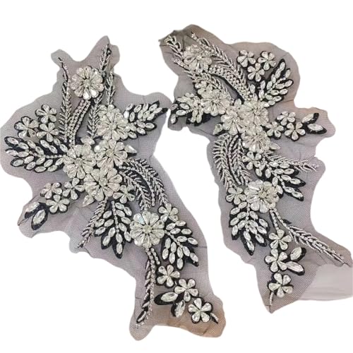 Blumen Zum AufbüGeln 1 Paar mehrfarbige handgenähte Glasbohrspiegelblumen mit funkelnden Strasssteinen for Mäntel, Taillenbänder und Schultern, Hochzeitskleider, DIY-Patch(Black white) von GMGQJST