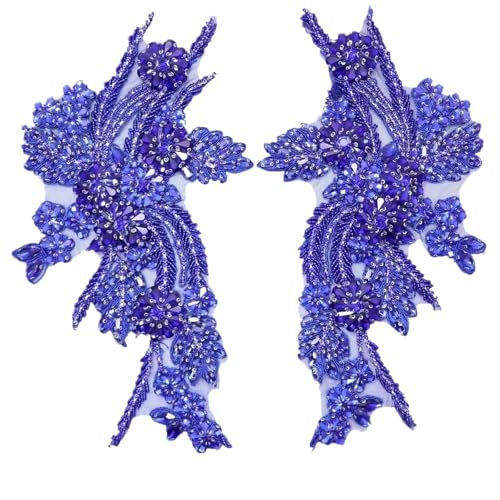 Blumen Zum AufbüGeln 1 Paar mehrfarbige handgenähte Glasbohrspiegelblumen mit funkelnden Strasssteinen for Mäntel, Taillenbänder und Schultern, Hochzeitskleider, DIY-Patch(Blue) von GMGQJST