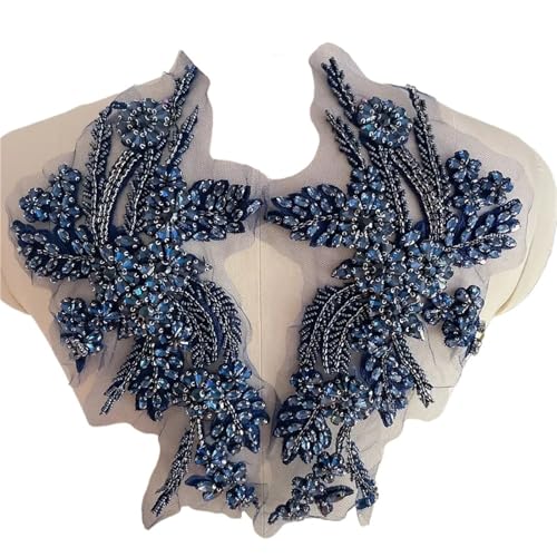 Blumen Zum AufbüGeln 1 Paar mehrfarbige handgenähte Glasbohrspiegelblumen mit funkelnden Strasssteinen for Mäntel, Taillenbänder und Schultern, Hochzeitskleider, DIY-Patch(Blue2) von GMGQJST