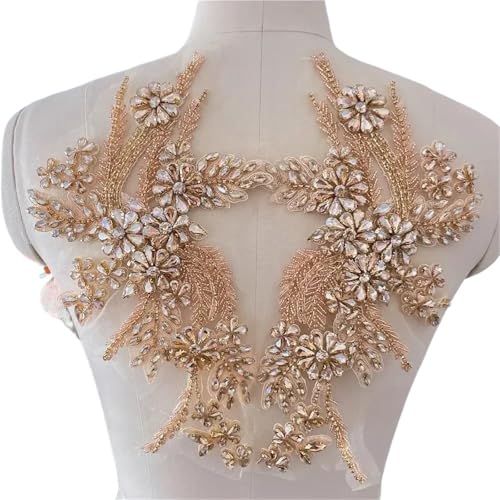 Blumen Zum AufbüGeln 1 Paar mehrfarbige handgenähte Glasbohrspiegelblumen mit funkelnden Strasssteinen for Mäntel, Taillenbänder und Schultern, Hochzeitskleider, DIY-Patch(Champagne) von GMGQJST