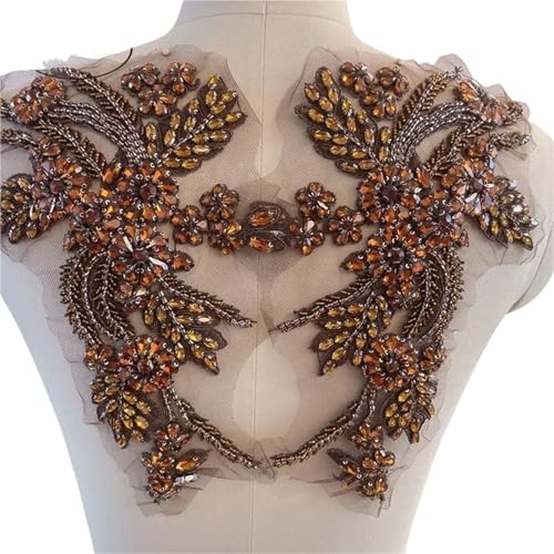 Blumen Zum AufbüGeln 1 Paar mehrfarbige handgenähte Glasbohrspiegelblumen mit funkelnden Strasssteinen for Mäntel, Taillenbänder und Schultern, Hochzeitskleider, DIY-Patch(Coffee) von GMGQJST