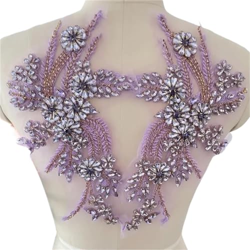 Blumen Zum AufbüGeln 1 Paar mehrfarbige handgenähte Glasbohrspiegelblumen mit funkelnden Strasssteinen for Mäntel, Taillenbänder und Schultern, Hochzeitskleider, DIY-Patch(Dusty purple) von GMGQJST