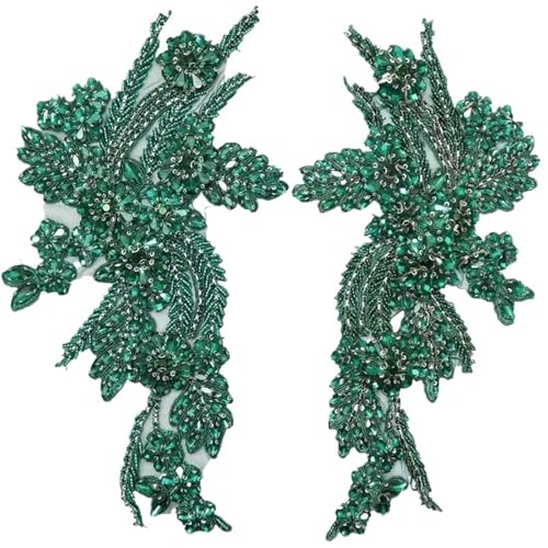 Blumen Zum AufbüGeln 1 Paar mehrfarbige handgenähte Glasbohrspiegelblumen mit funkelnden Strasssteinen for Mäntel, Taillenbänder und Schultern, Hochzeitskleider, DIY-Patch(Green) von GMGQJST
