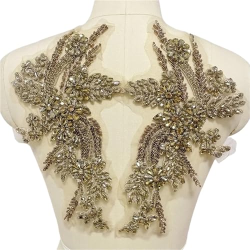 Blumen Zum AufbüGeln 1 Paar mehrfarbige handgenähte Glasbohrspiegelblumen mit funkelnden Strasssteinen for Mäntel, Taillenbänder und Schultern, Hochzeitskleider, DIY-Patch(Khaki) von GMGQJST