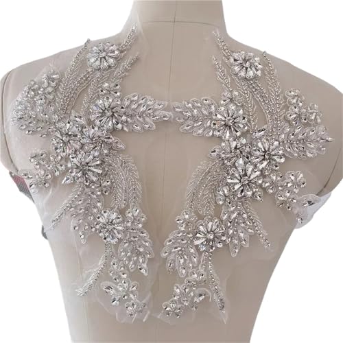 Blumen Zum AufbüGeln 1 Paar mehrfarbige handgenähte Glasbohrspiegelblumen mit funkelnden Strasssteinen for Mäntel, Taillenbänder und Schultern, Hochzeitskleider, DIY-Patch(Off white) von GMGQJST