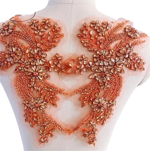 Blumen Zum AufbüGeln 1 Paar mehrfarbige handgenähte Glasbohrspiegelblumen mit funkelnden Strasssteinen for Mäntel, Taillenbänder und Schultern, Hochzeitskleider, DIY-Patch(Orange) von GMGQJST