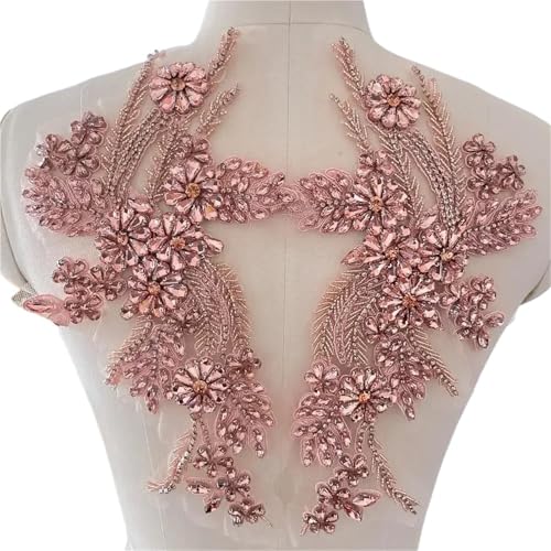 Blumen Zum AufbüGeln 1 Paar mehrfarbige handgenähte Glasbohrspiegelblumen mit funkelnden Strasssteinen for Mäntel, Taillenbänder und Schultern, Hochzeitskleider, DIY-Patch(Peach pink) von GMGQJST