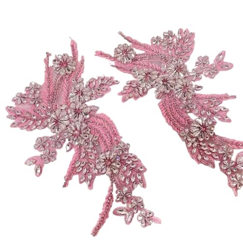 Blumen Zum AufbüGeln 1 Paar mehrfarbige handgenähte Glasbohrspiegelblumen mit funkelnden Strasssteinen for Mäntel, Taillenbänder und Schultern, Hochzeitskleider, DIY-Patch(Pink) von GMGQJST