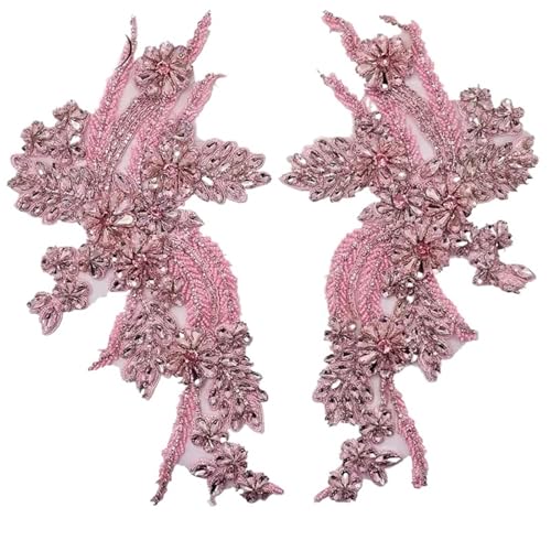 Blumen Zum AufbüGeln 1 Paar mehrfarbige handgenähte Glasbohrspiegelblumen mit funkelnden Strasssteinen for Mäntel, Taillenbänder und Schultern, Hochzeitskleider, DIY-Patch(Pink2) von GMGQJST