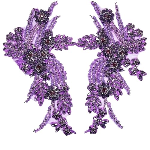 Blumen Zum AufbüGeln 1 Paar mehrfarbige handgenähte Glasbohrspiegelblumen mit funkelnden Strasssteinen for Mäntel, Taillenbänder und Schultern, Hochzeitskleider, DIY-Patch(Purple) von GMGQJST