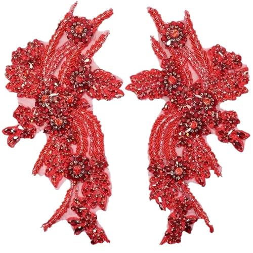 Blumen Zum AufbüGeln 1 Paar mehrfarbige handgenähte Glasbohrspiegelblumen mit funkelnden Strasssteinen for Mäntel, Taillenbänder und Schultern, Hochzeitskleider, DIY-Patch(Red) von GMGQJST