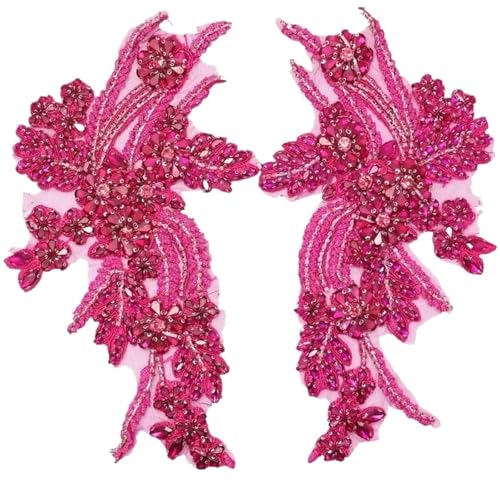 Blumen Zum AufbüGeln 1 Paar mehrfarbige handgenähte Glasbohrspiegelblumen mit funkelnden Strasssteinen for Mäntel, Taillenbänder und Schultern, Hochzeitskleider, DIY-Patch(Rose red) von GMGQJST