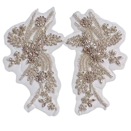 Blumen Zum AufbüGeln 1 Paar mehrfarbige handgenähte Glasbohrspiegelblumen mit funkelnden Strasssteinen for Mäntel, Taillenbänder und Schultern, Hochzeitskleider, DIY-Patch(Silver) von GMGQJST