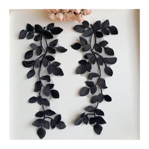 Blumen Zum AufbüGeln 1 Paar weiß-schwarze Blätter Zweige Stickerei Patches for Gehäuse Kleidung Reparatur DIY Zubehör 31 * 12CM(Black) von GMGQJST