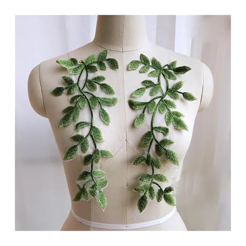 Blumen Zum AufbüGeln 1 Paar weiß-schwarze Blätter Zweige Stickerei Patches for Gehäuse Kleidung Reparatur DIY Zubehör 31 * 12CM(Green) von GMGQJST