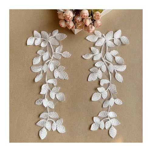 Blumen Zum AufbüGeln 1 Paar weiß-schwarze Blätter Zweige Stickerei Patches for Gehäuse Kleidung Reparatur DIY Zubehör 31 * 12CM(White) von GMGQJST