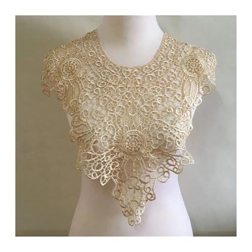 Blumen Zum AufbüGeln 1 Stück bestickte Blumenspitze Ausschnitt Halskragen Trim Kleidung Nähen Applique Rand 54 * 47CM(Beige) von GMGQJST