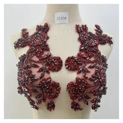 Blumen Zum AufbüGeln 1 paar Handgemachte Strass Hochzeit Patches Appliques for Kleidung Dekoration(Dark Red) von GMGQJST