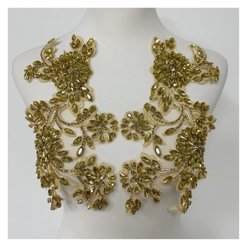 Blumen Zum AufbüGeln 1 paar Handgemachte Strass Hochzeit Patches Appliques for Kleidung Dekoration(Gold) von GMGQJST